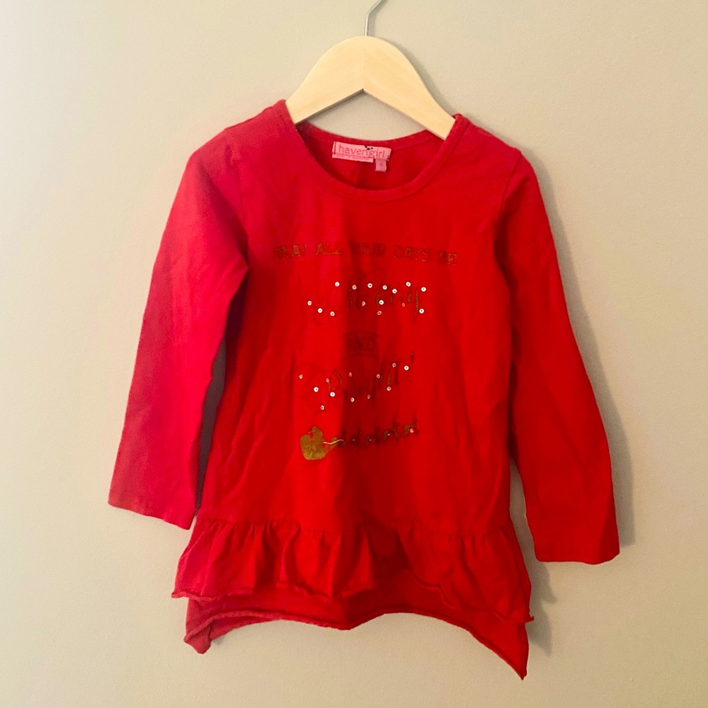 Havengirl Holiday Long Sleeve Top “May All Your Days Be Merry and Bright” Size 4